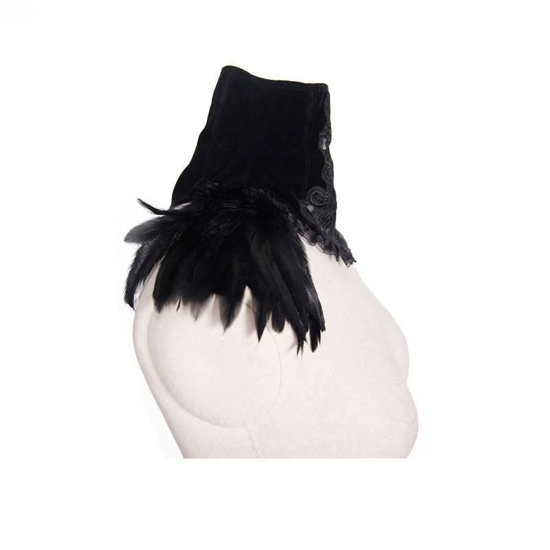 Damen Goth Velvet & Feather Kragen