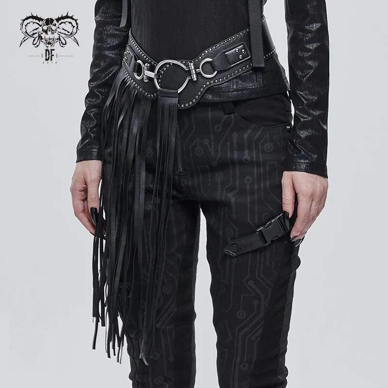 Damen Gothic Elastischer Quasten Kunstleder Gürtel