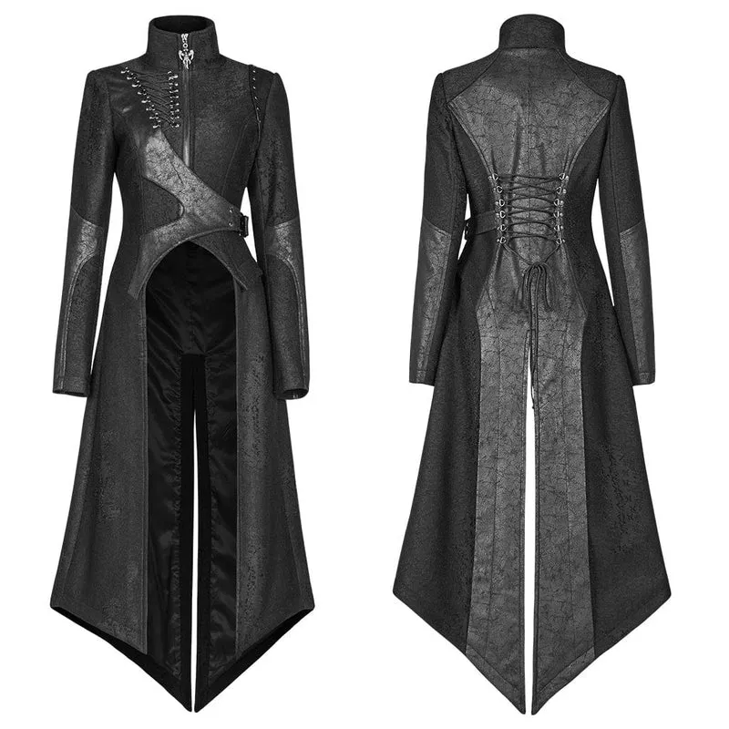 Damen-Langjacke aus Kunstleder mit Punk-Schnürung und Schnalle