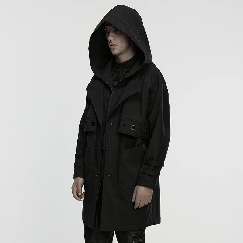 Herren Punk-Kapuzenjacke mit Ösen und Umlegekragen