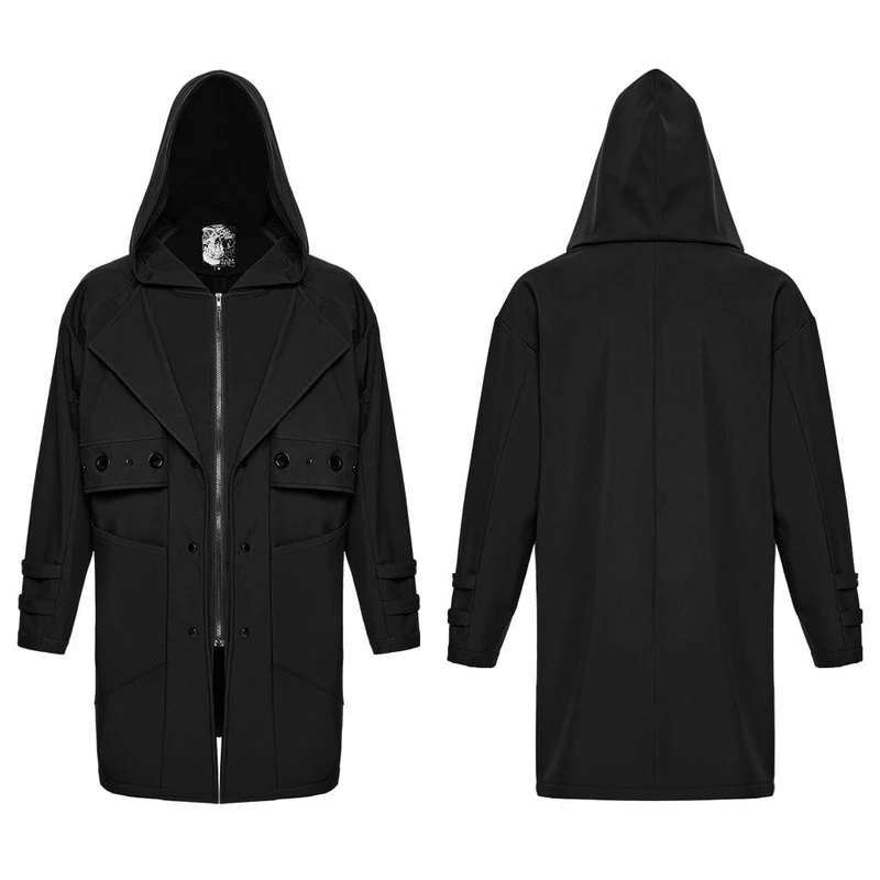 Herren Punk-Kapuzenjacke mit Ösen und Umlegekragen