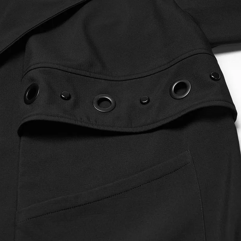 Herren Punk-Kapuzenjacke mit Ösen und Umlegekragen