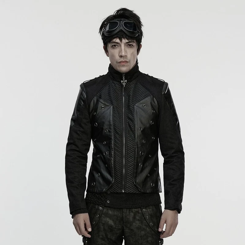 Herrenjacke mit Punk-Ösen und Reißverschluss und Stehkragen