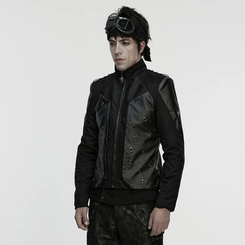 Herrenjacke mit Punk-Ösen und Reißverschluss und Stehkragen