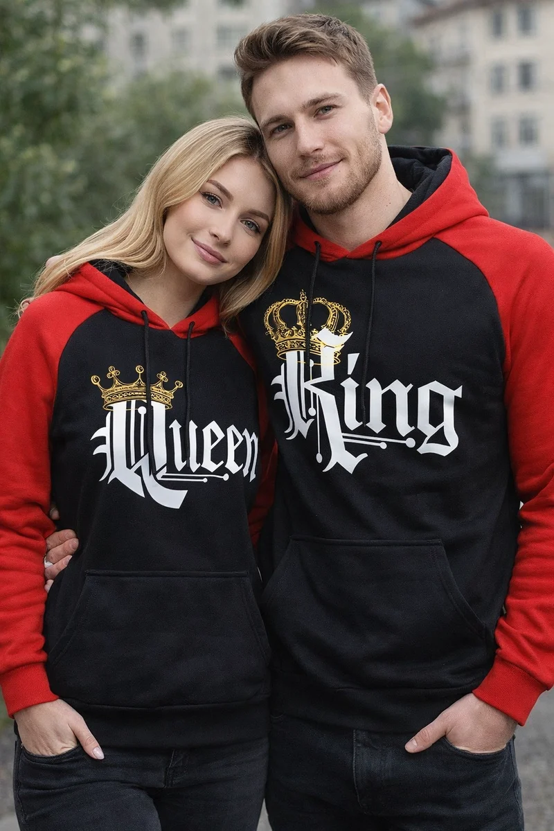 King Und Queen Hoodie Doppelt Schwarz Camouflage