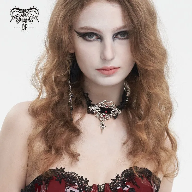 Gothic-Halskette mit Perlen und Spitzensaum für Damen