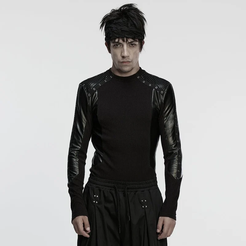 Herren Cyberpunk Eyelets Splice Langarm-T-Shirt