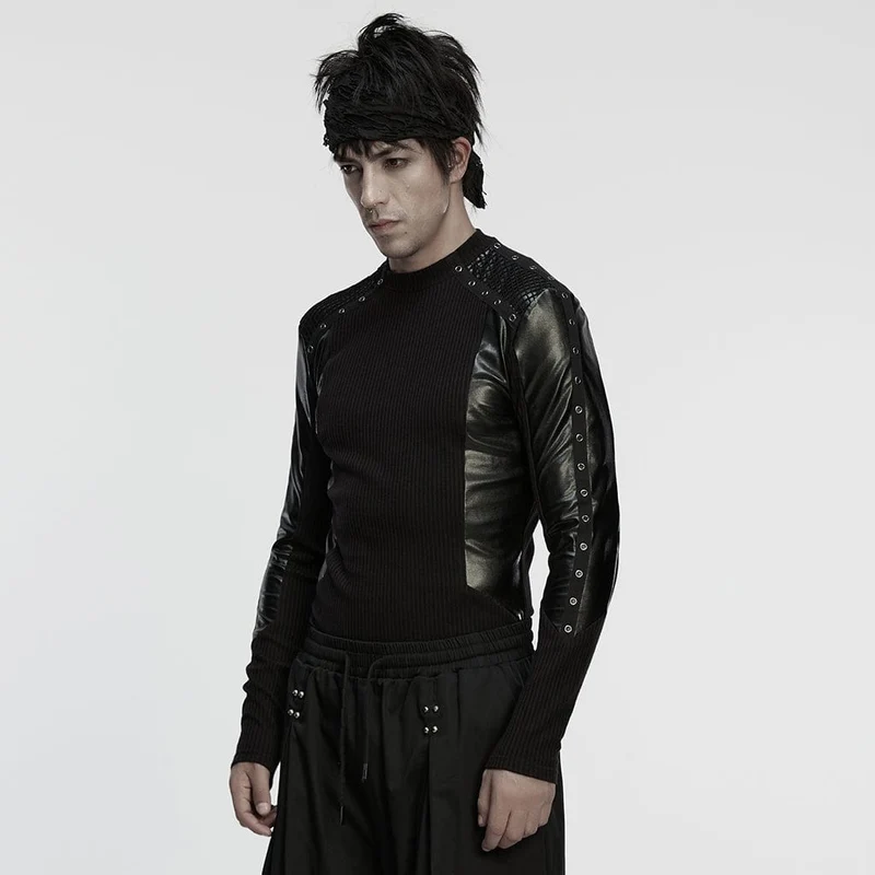 Herren Cyberpunk Eyelets Splice Langarm-T-Shirt