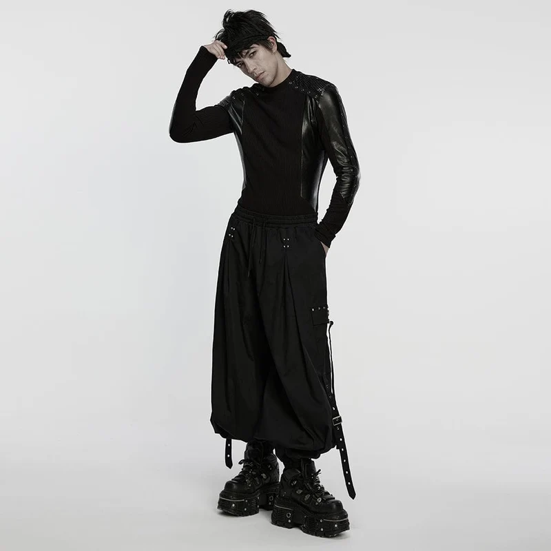 Herren Cyberpunk Eyelets Splice Langarm-T-Shirt