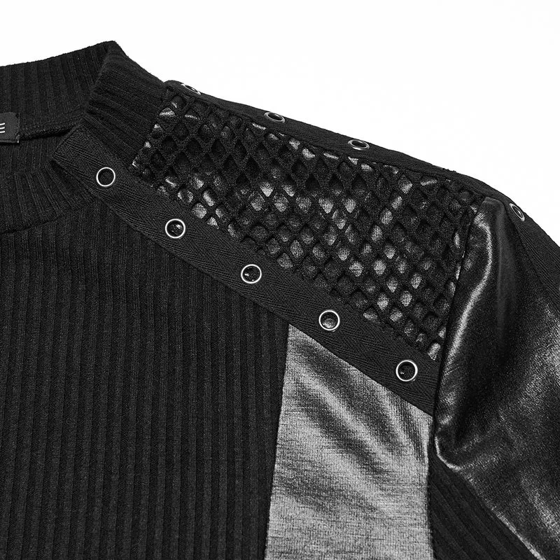 Herren Cyberpunk Eyelets Splice Langarm-T-Shirt
