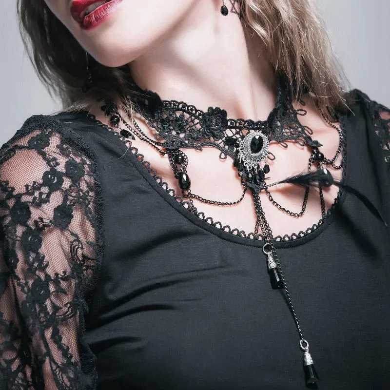 Damen Lace & Bead Goth Neck Stück Lace Choker