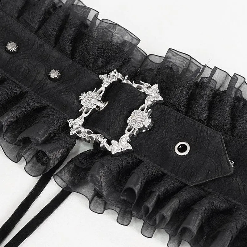 Gothic-Gürtel aus gerüschtem Mesh-Splice-Kunstleder für Damen