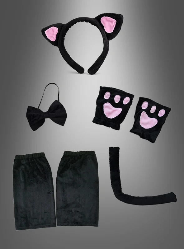 Schwarze Katze Kostüm Set 7-teilig