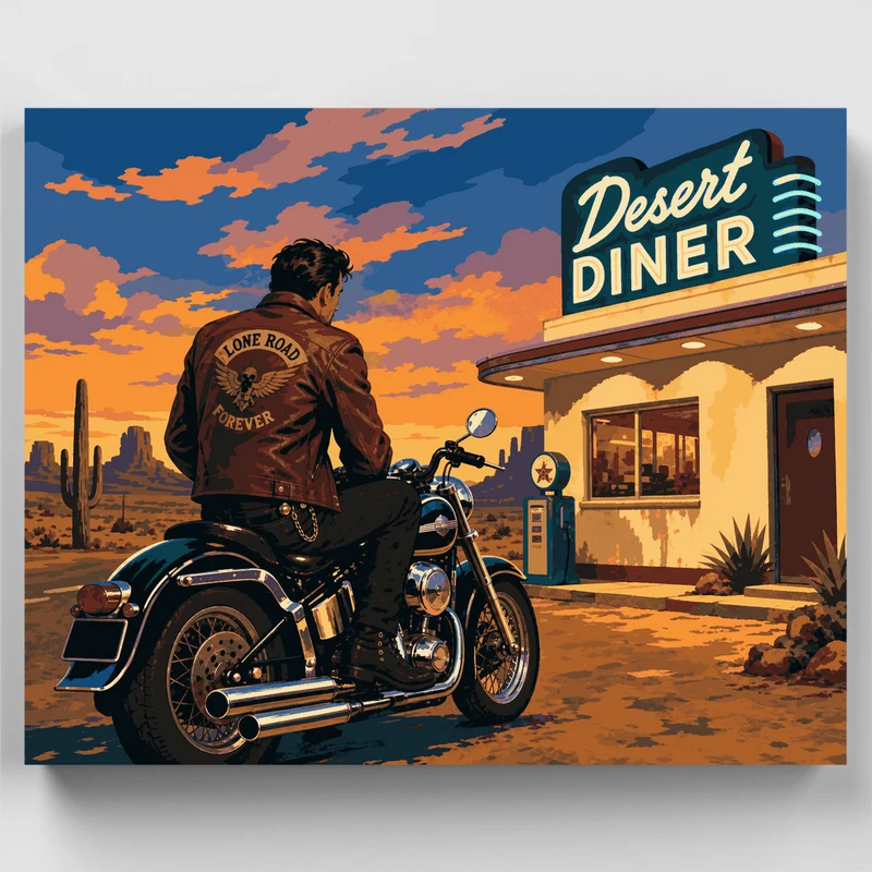 Lone Road Diner Stop - Paint by Numbers Kit