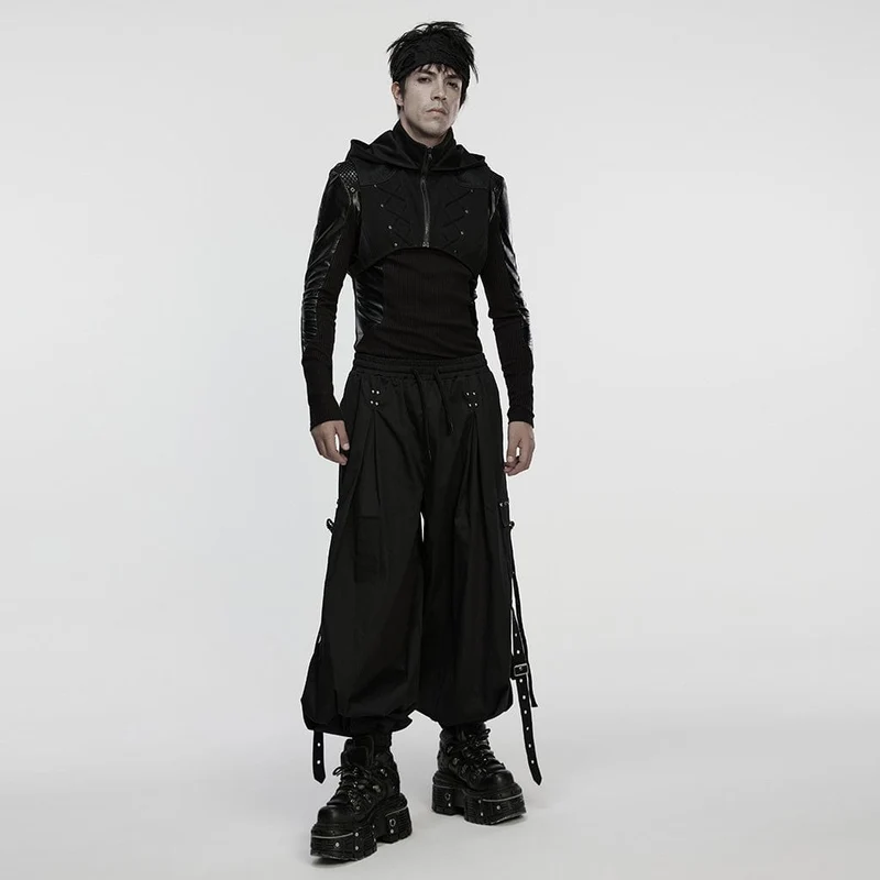Herren Cyberpunk Stehkragen Reißverschluss Kapuzen-Kurzweste