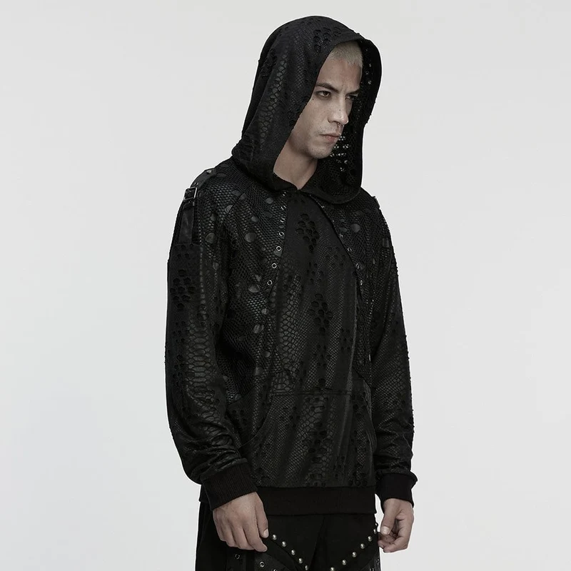 Herren Punk Eyelets Ripped Loose Hoodie