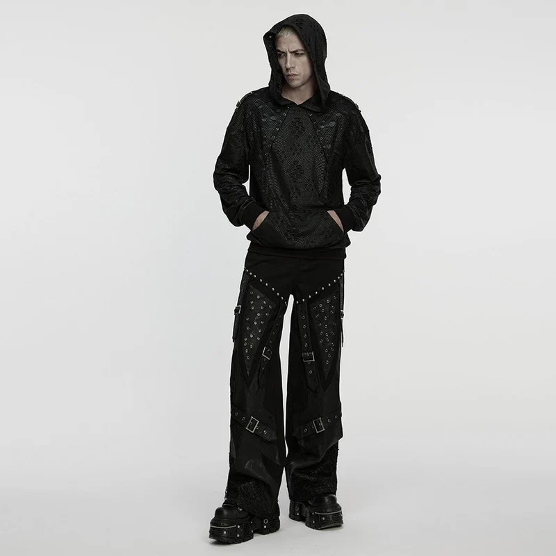 Herren Punk Eyelets Ripped Loose Hoodie