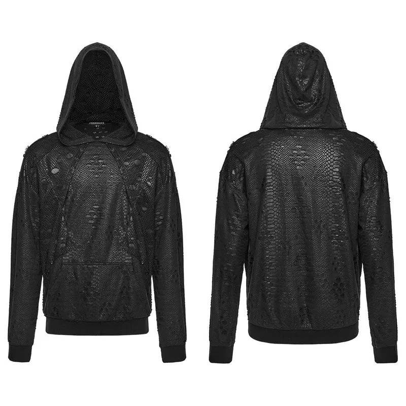 Herren Punk Eyelets Ripped Loose Hoodie