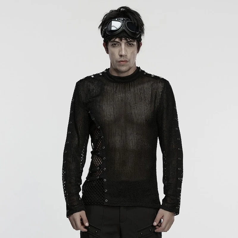 Herren Punk Eyelets Mesh T-Shirt