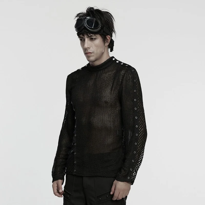 Herren Punk Eyelets Mesh T-Shirt
