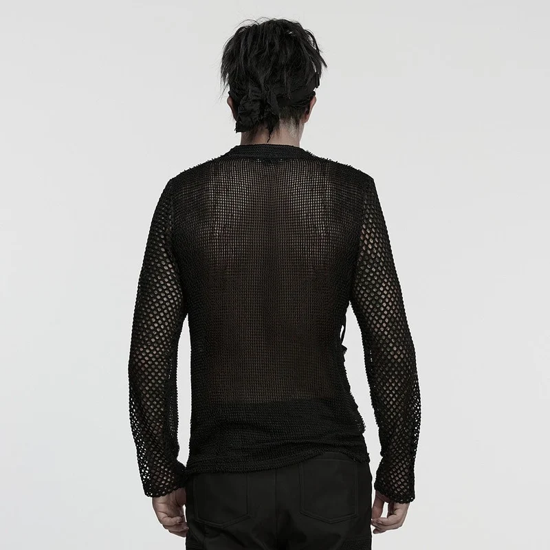 Herren Punk Eyelets Mesh T-Shirt