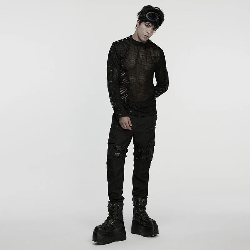 Herren Punk Eyelets Mesh T-Shirt