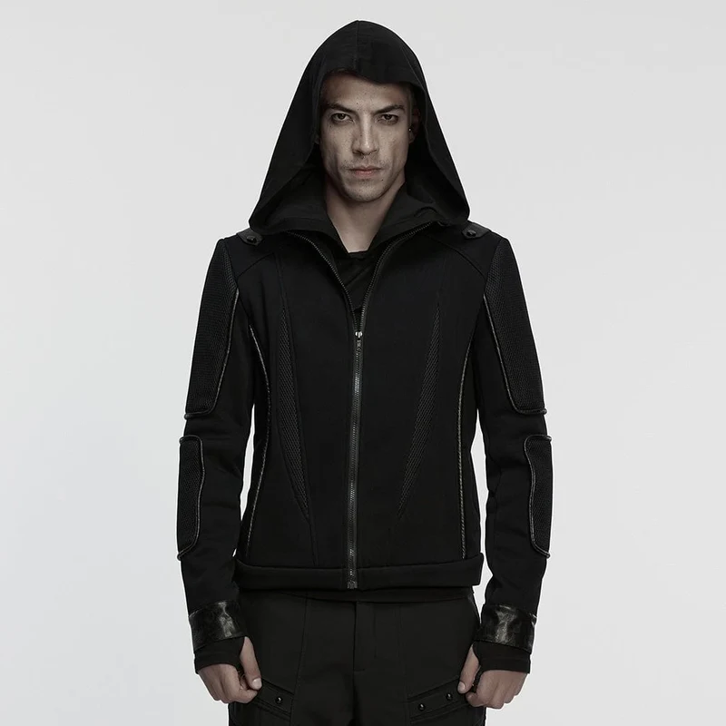 Herren-Cyberpunk-Jacke mit Cut-out-Mesh und Reißverschluss