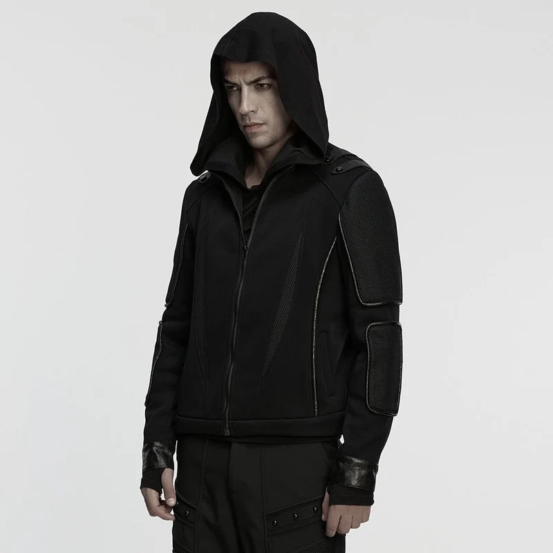 Herren-Cyberpunk-Jacke mit Cut-out-Mesh und Reißverschluss