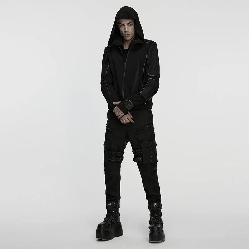 Herren-Cyberpunk-Jacke mit Cut-out-Mesh und Reißverschluss