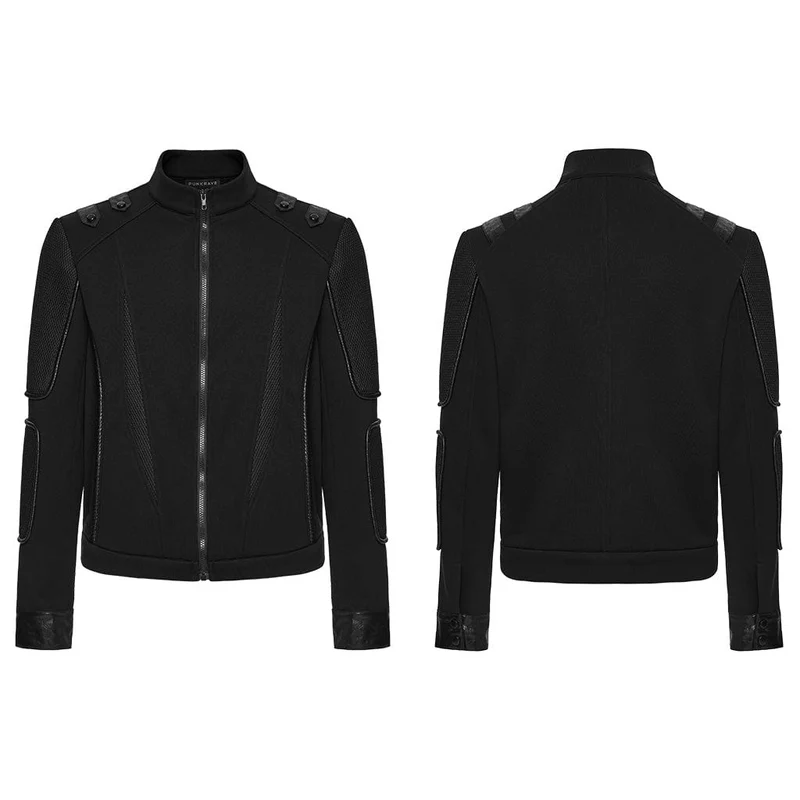 Herren-Cyberpunk-Jacke mit Cut-out-Mesh und Reißverschluss