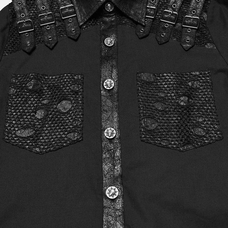 Herrenhemd mit Punk-Schnallenriemen und Umlegekragen