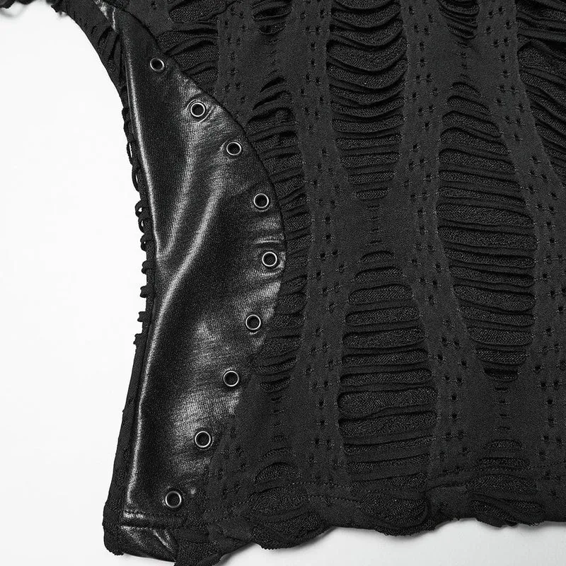 Zerrissenes Punk-T-Shirt mit Schnallenriemen für Damen