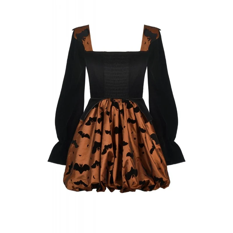 Damen Gothic Fledermaus bedrucktes Kürbis-Halloween-Kleid mit Schnürung