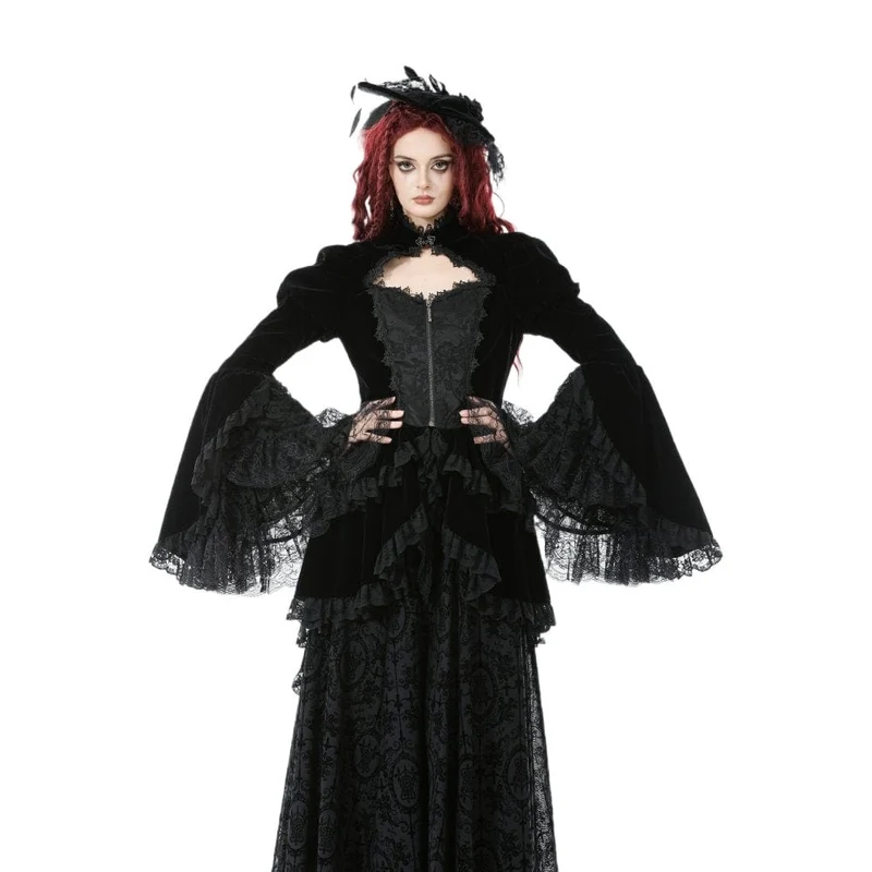 Gothic-Jacke für Damen mit Rüschen, Stufensaum, hohen und niedrigen Puffärmeln