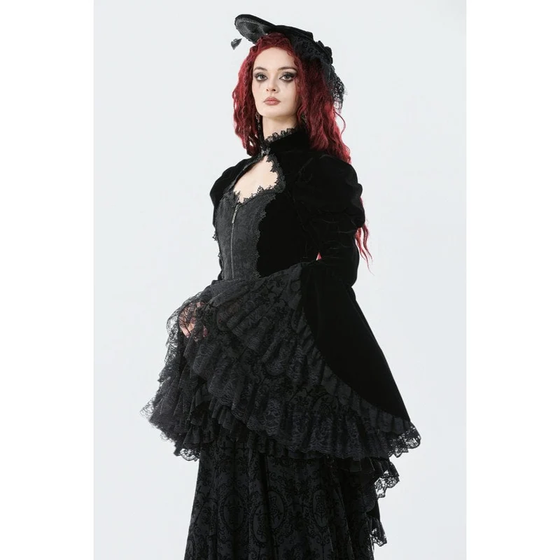 Gothic-Jacke für Damen mit Rüschen, Stufensaum, hohen und niedrigen Puffärmeln