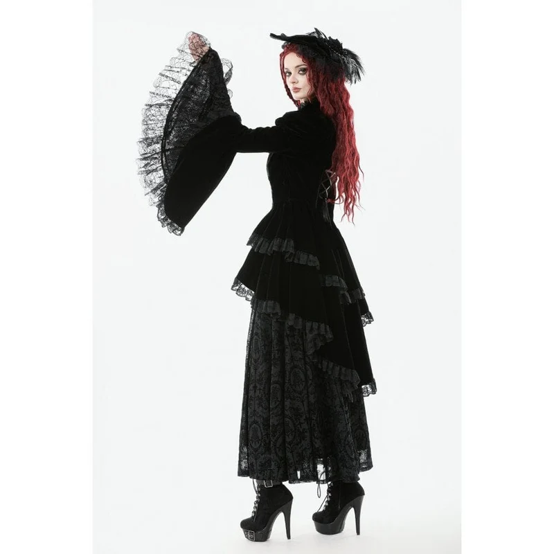 Gothic-Jacke für Damen mit Rüschen, Stufensaum, hohen und niedrigen Puffärmeln