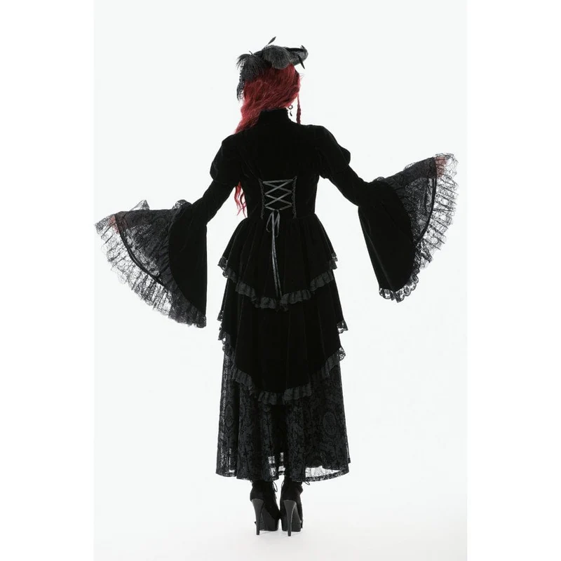 Gothic-Jacke für Damen mit Rüschen, Stufensaum, hohen und niedrigen Puffärmeln