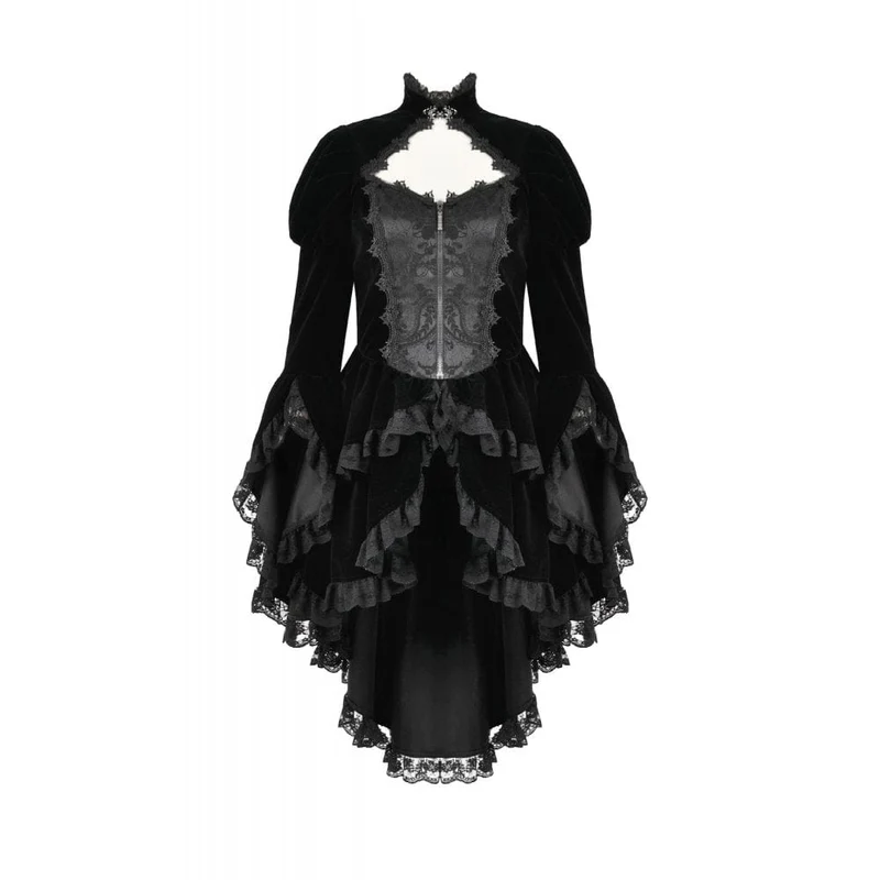 Gothic-Jacke für Damen mit Rüschen, Stufensaum, hohen und niedrigen Puffärmeln