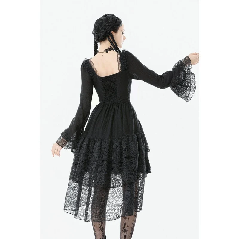 Gothic-Kleid mit mehrlagigem Schnürmuster und quadratischem Kragen für Damen
