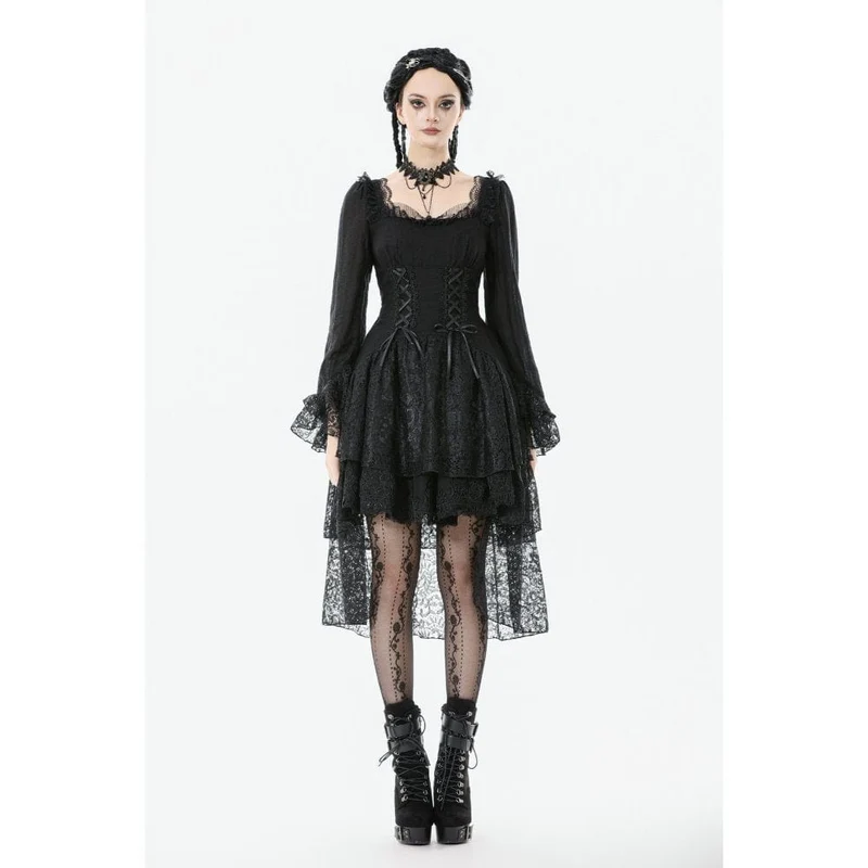 Gothic-Kleid mit mehrlagigem Schnürmuster und quadratischem Kragen für Damen