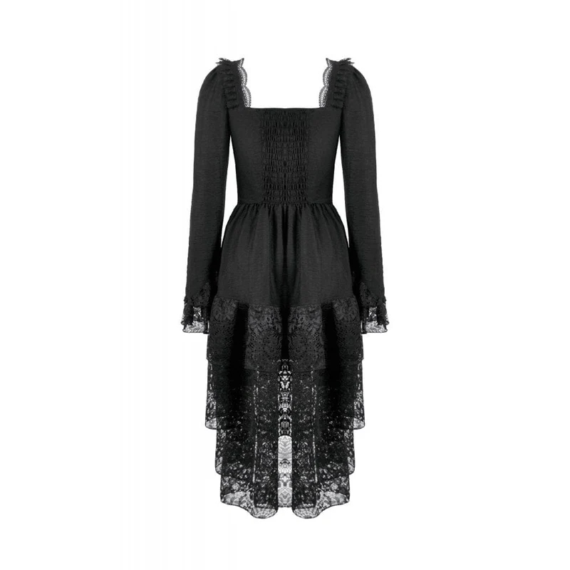 Gothic-Kleid mit mehrlagigem Schnürmuster und quadratischem Kragen für Damen