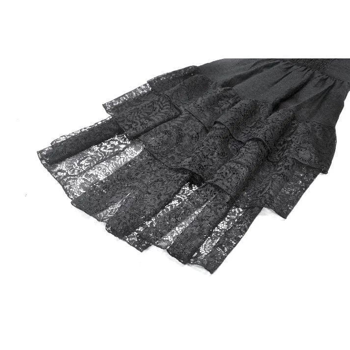 Gothic-Kleid mit mehrlagigem Schnürmuster und quadratischem Kragen für Damen