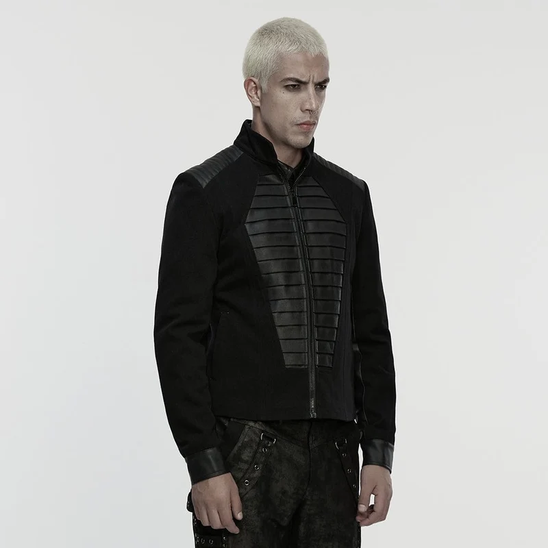 Herren Punk Plissee Stehkragenjacke