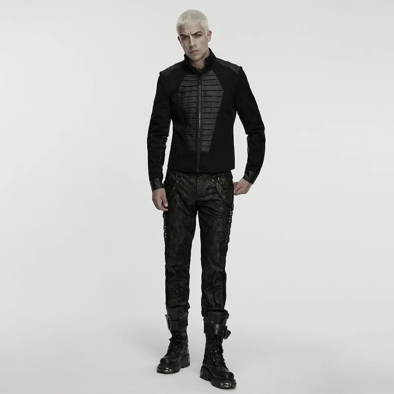 Herren Punk Plissee Stehkragenjacke