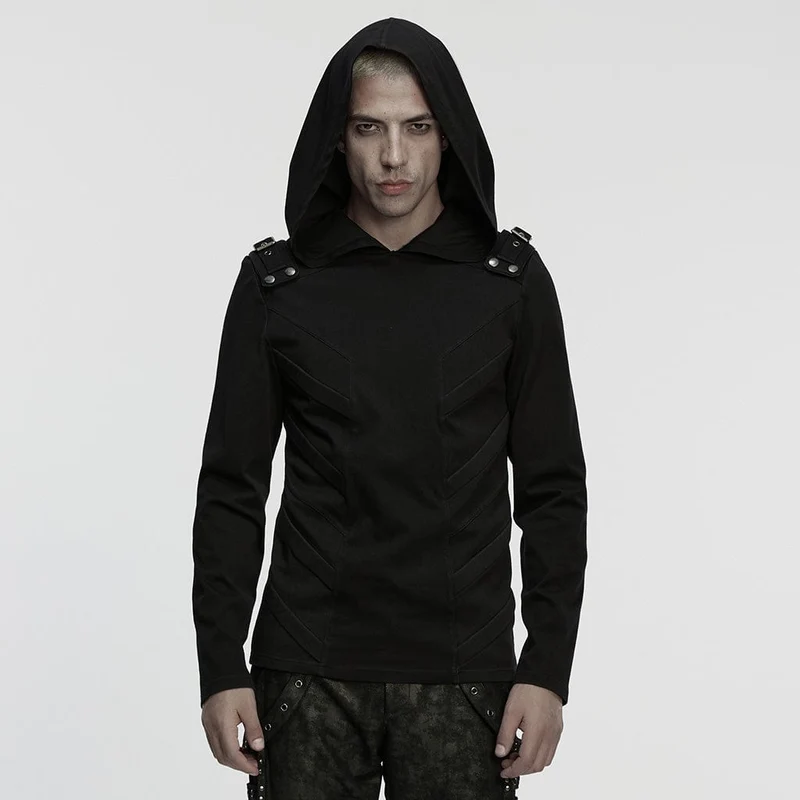 Minimalistischer Cyberpunk-Hoodie mit Schnallenriemen für Herren