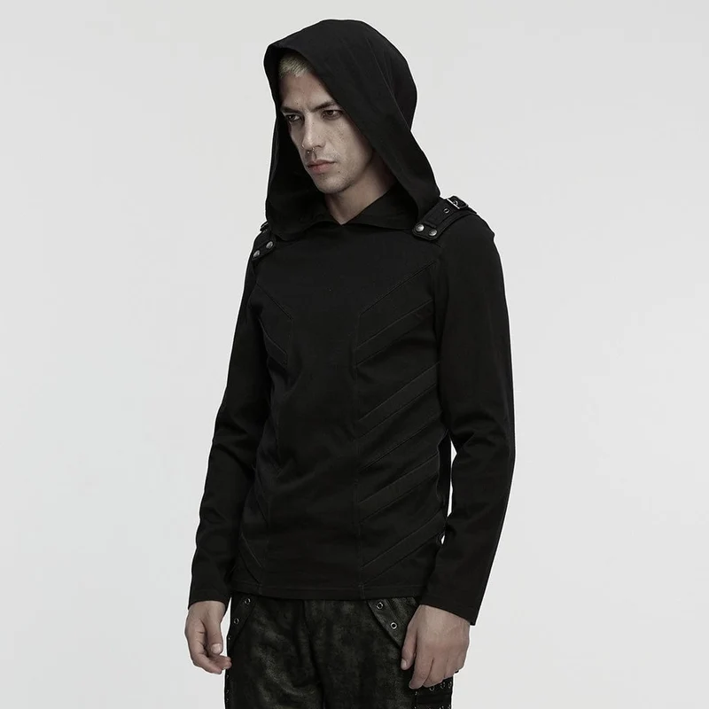 Minimalistischer Cyberpunk-Hoodie mit Schnallenriemen für Herren