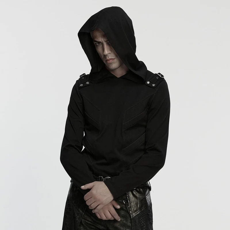 Minimalistischer Cyberpunk-Hoodie mit Schnallenriemen für Herren