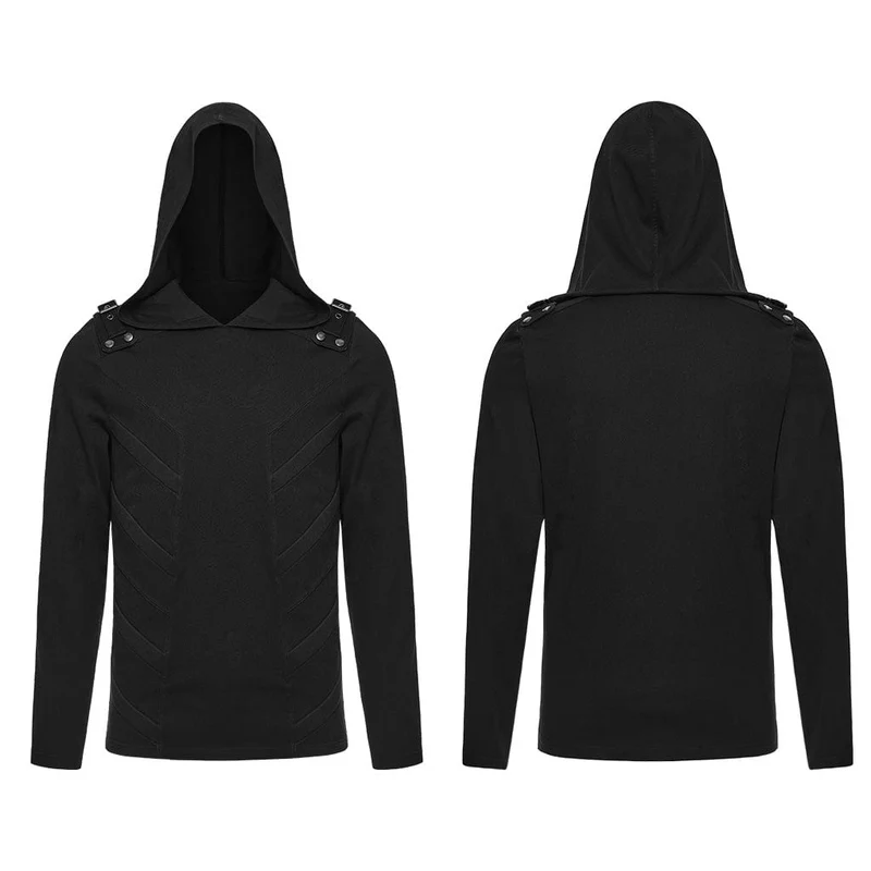 Minimalistischer Cyberpunk-Hoodie mit Schnallenriemen für Herren