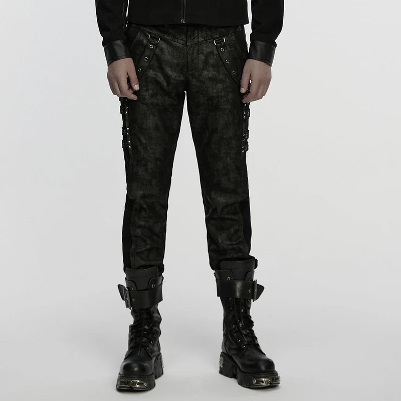 Herrenhose mit Punk-Ösenträgern und meliertem Aufdruck