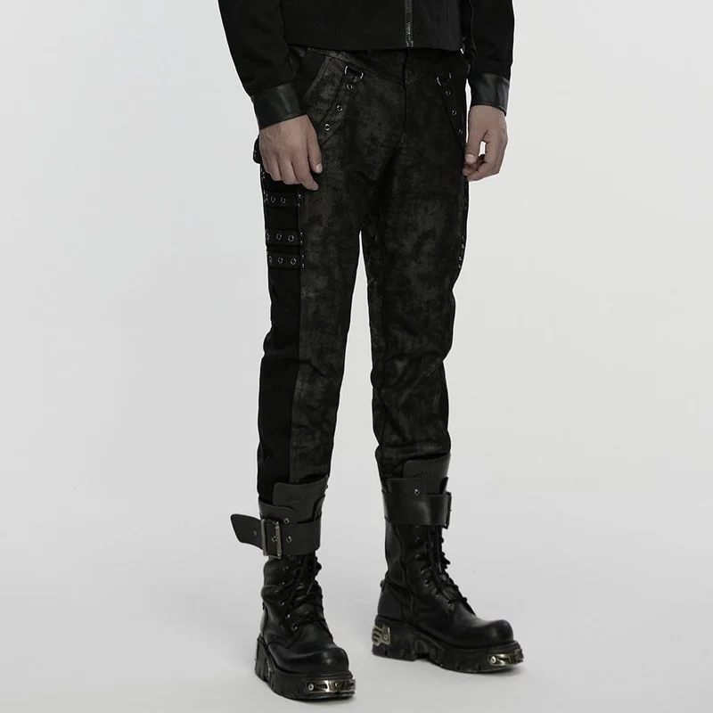Herrenhose mit Punk-Ösenträgern und meliertem Aufdruck